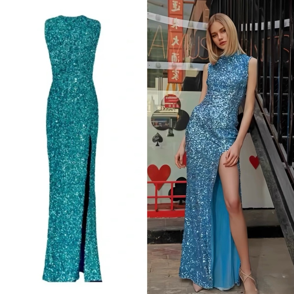 Bronx and Banco Team Sequin Evening Gown